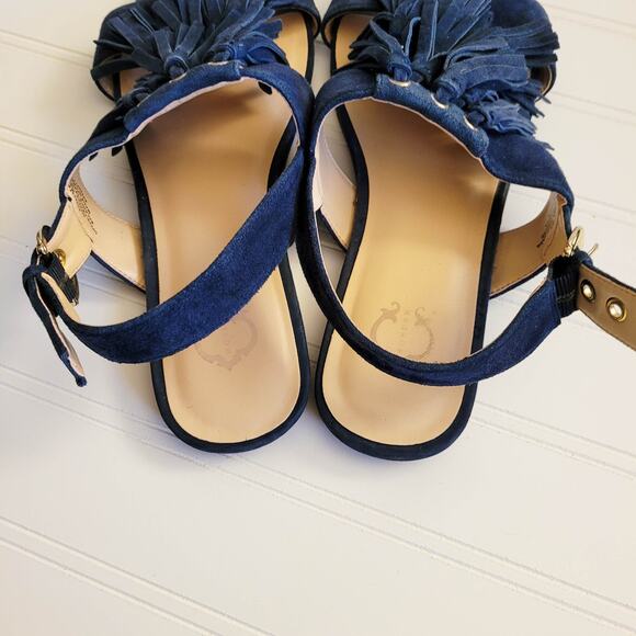C Wonder Sandals 8 Blue Suede Fringe Slingback Flats - Picture 4 of 7